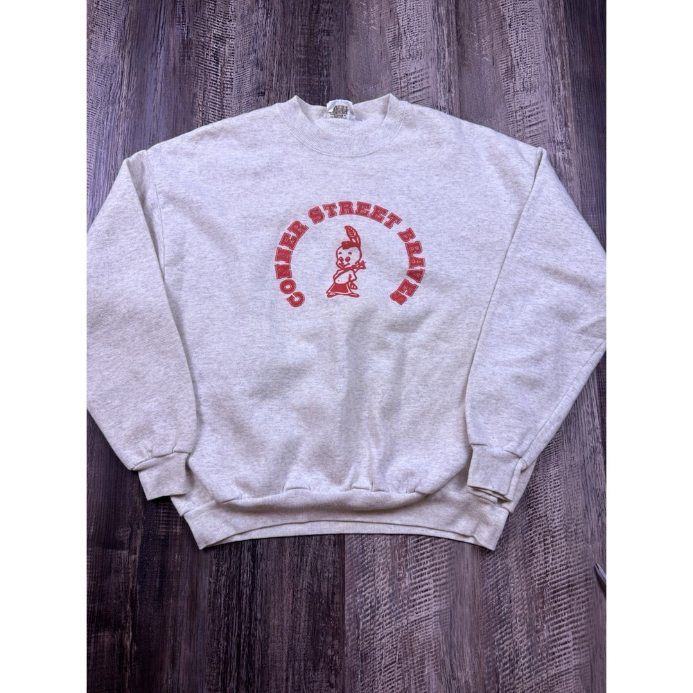 Vintage Lee Corner Street Braves Sweatshirt XL Gray 90s School Team Indian USA‎